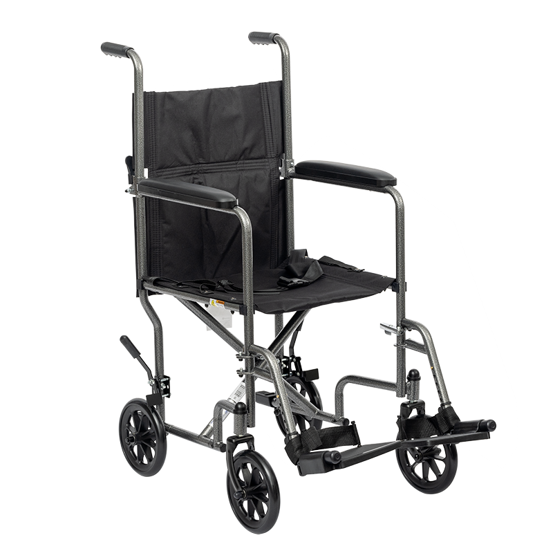 DynaRide Transport Wheelchair 17" x 16" w/ Fixed Full Arm  Silver Vein