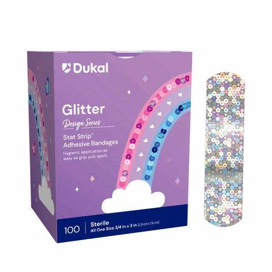 Design Series Glitter Adhesive Bandages with Stat Strip® Technology, 3/4" x 3"