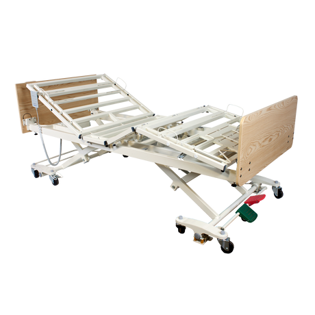 DB300 Bariatric LTC 5 Function Low Bed - Wood Boards - Lt. O, w/ Metal Rail, SC