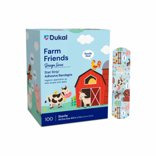 Design Series Farm Friends Adhesive Bandages with Stat Strip® Technology, 3/4” x 3”