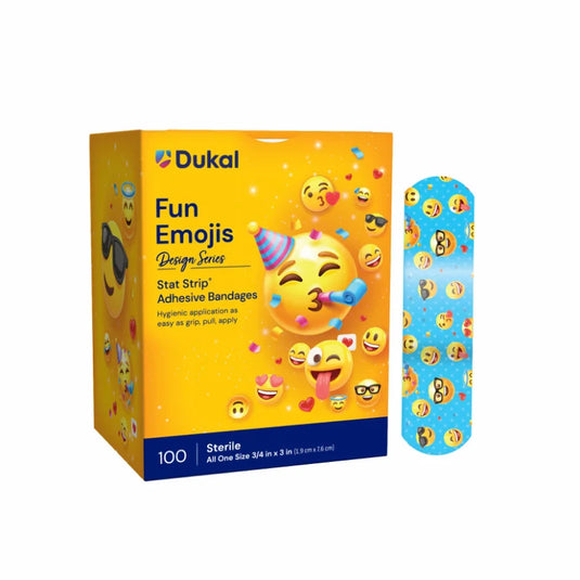 Design Series Fun Emojis Adhesive Bandages with Stat Strip® Technology, ¾” x 3”