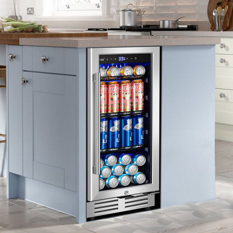 Accucold 15" wide built-in undercounter glass door beverage cooler for home or commercial use, with digital controls,
