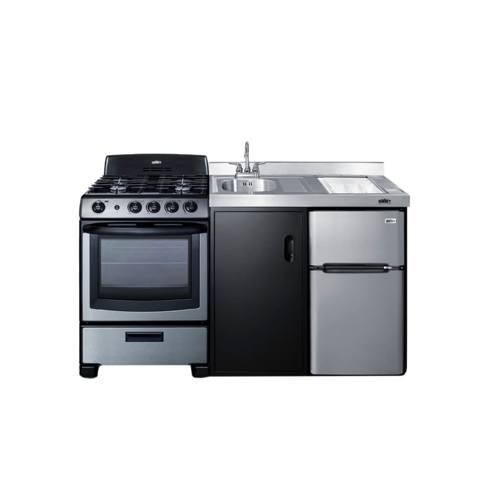 Accucold 63" wide Turnkey Kitchen with sink, cooktop, and refrigerator-freezer (Model CALDERAWH35I)