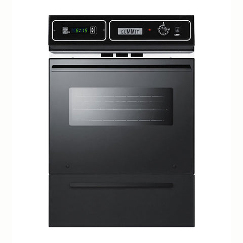 Accucold Black glass gas wall oven with electronic ignition, digital clock/timer, and oven window for cutouts 22 3/8"