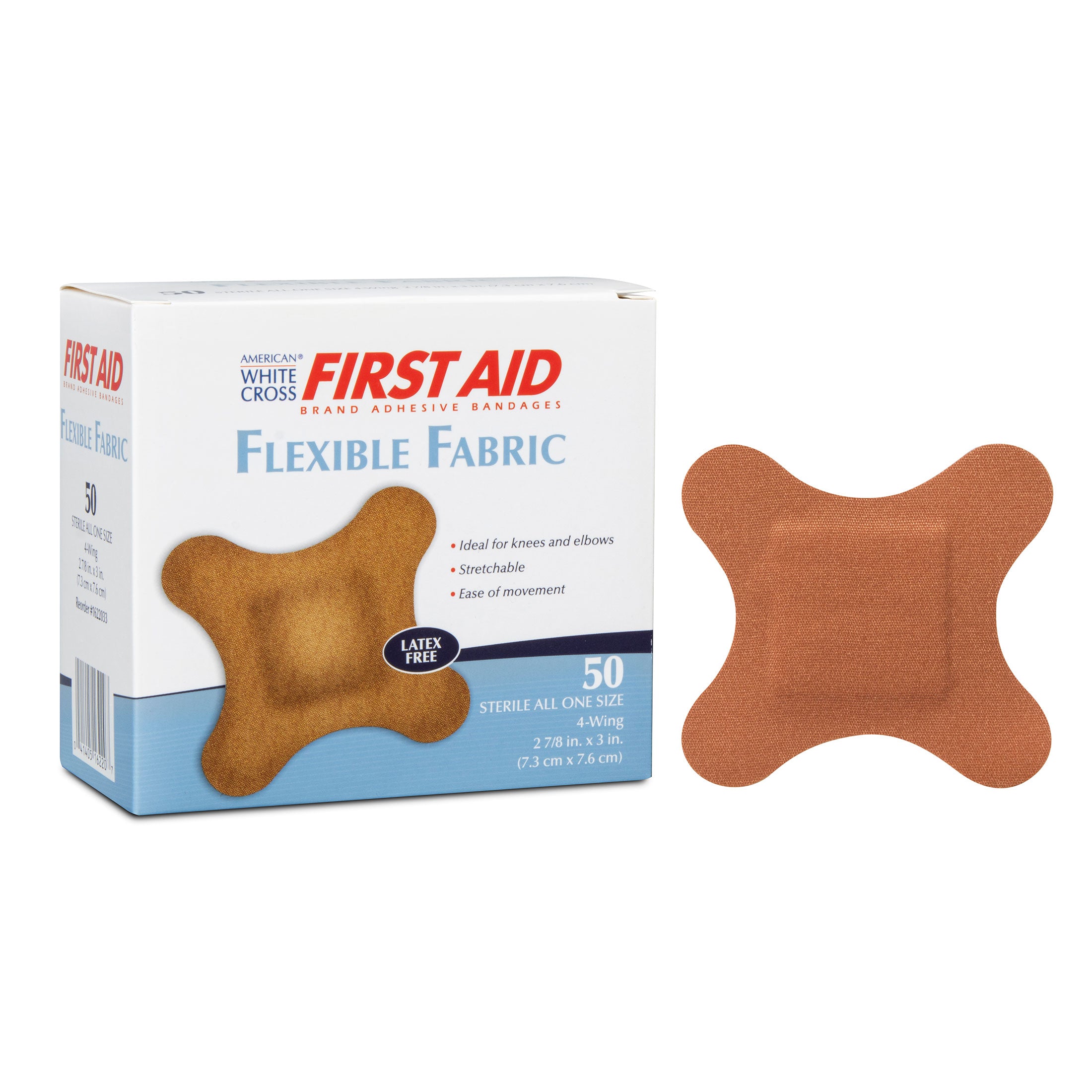 Flexible Fabric Adhesive Bandages 4-Wing 2-7/8 x 3