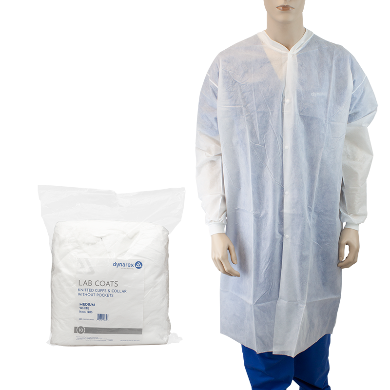 Dynarex Disposable Lab Coat No Pockets - White