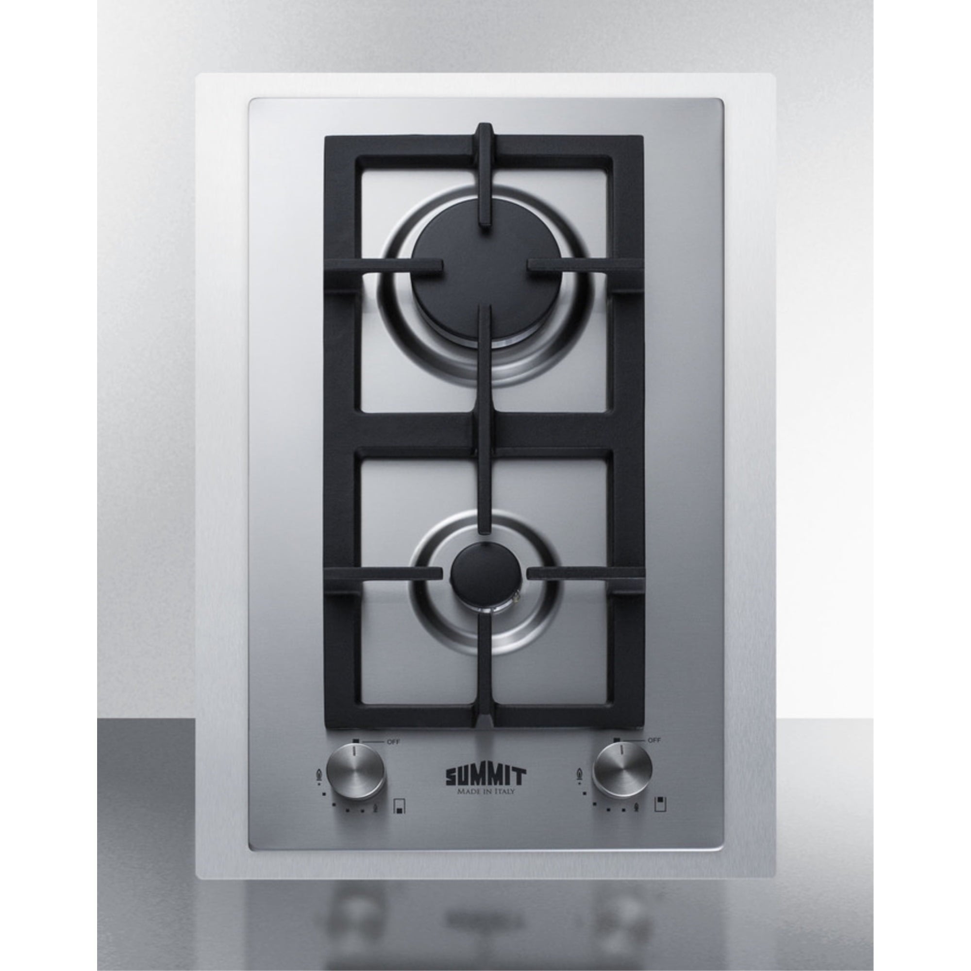 2-burner LP gas cooktop made in Italy in stainless steel with cast iron grates Main image