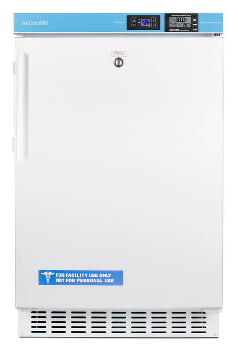 Accucold Frost-free outdoor all-freezer for built-in or freestanding use with panel-ready door, black cabinet, digital