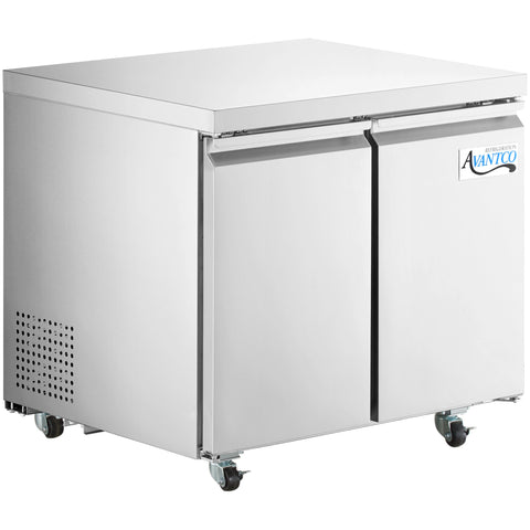 Accucold 36" wide ADA height frost-free side-by-side undercounter dual zone refrigerator with black cabinet, stainless