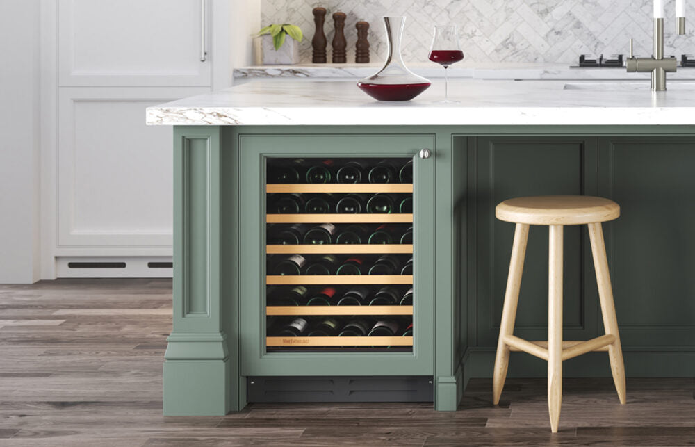 15" wide built-in wine cellar with panel-ready glass door
