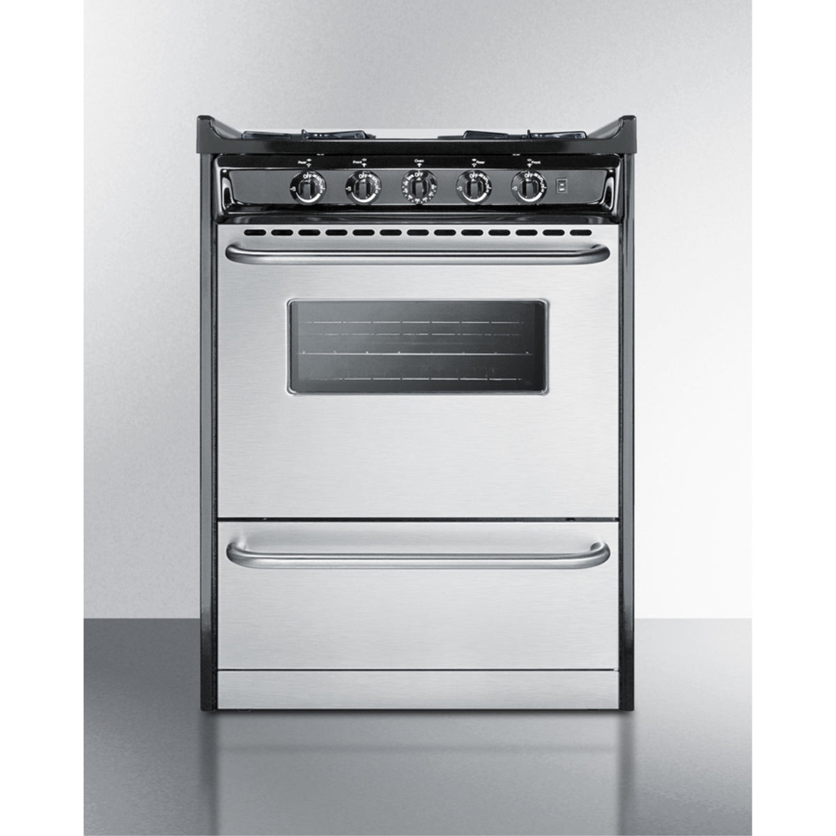 Accucold 24" Wide Slide-in Style Gas Range in Stainless Steel, Open Burners