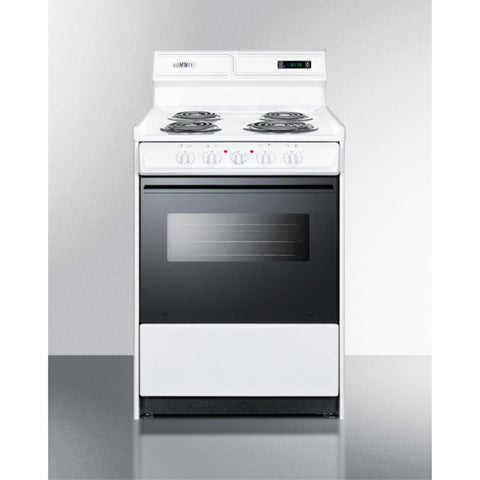 Accucold 20" Wide Electric Coil Top Range in White with Black Door, Oven Window, and High Backguard