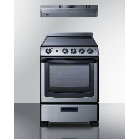 Accucold 24" wide electric range (REX2451SSRT) and 24" wide convertible range hood (HR24RSS) shipped together
