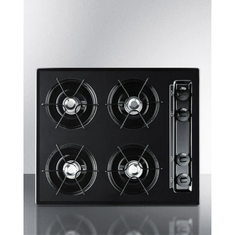 Accucold 24" Wide Open Burner Gas Cooktop in Black with Battery Start Ignition