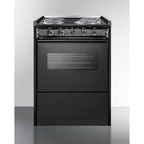 Accucold 24" Wide Slide-in Style Electric Coil Range in Black with Window (Model TEM610CW)