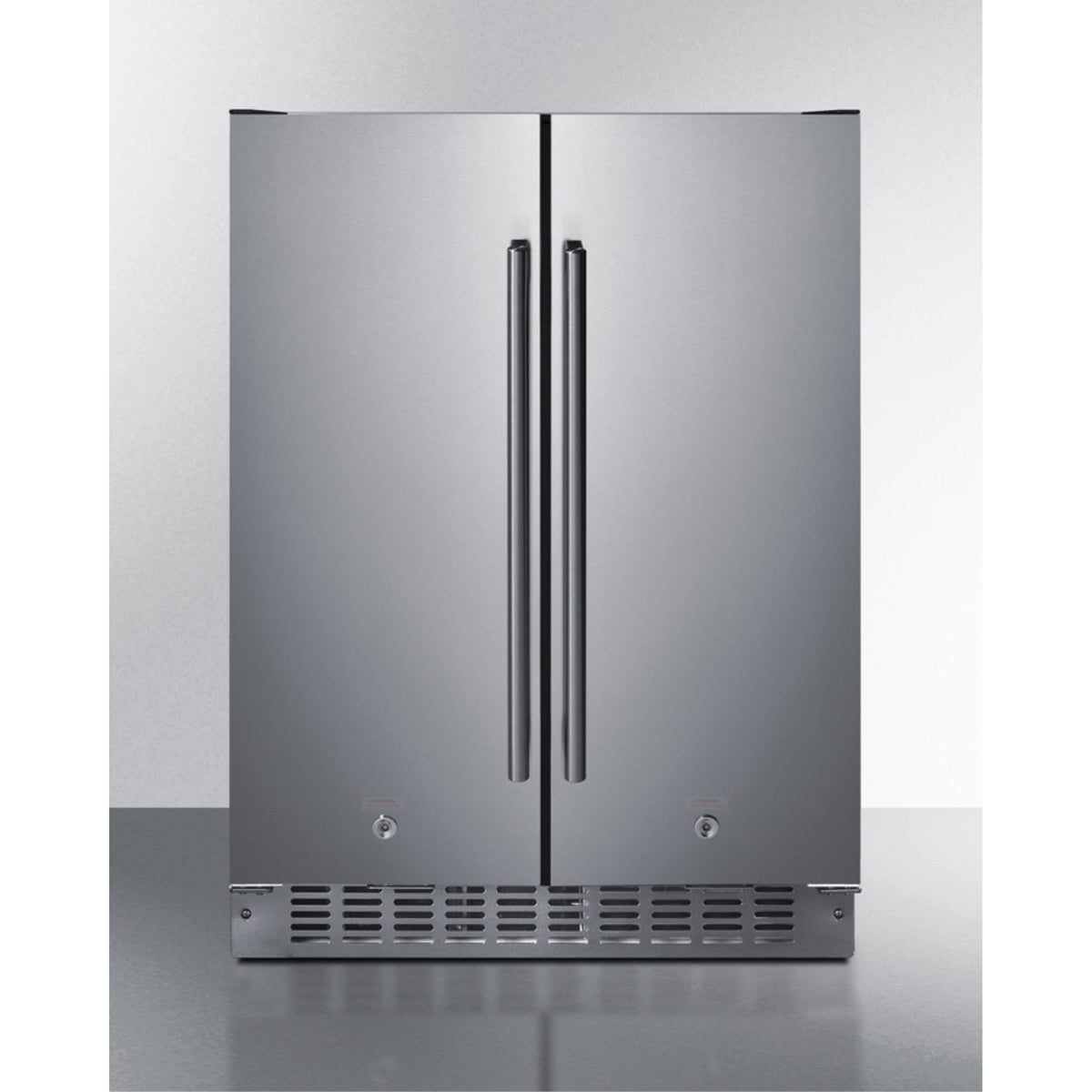 Accucold 24" Wide Undercounter Frost-free Side-by-side Refrigerator-freezer in Stainless Steel with Locks, Stainless
