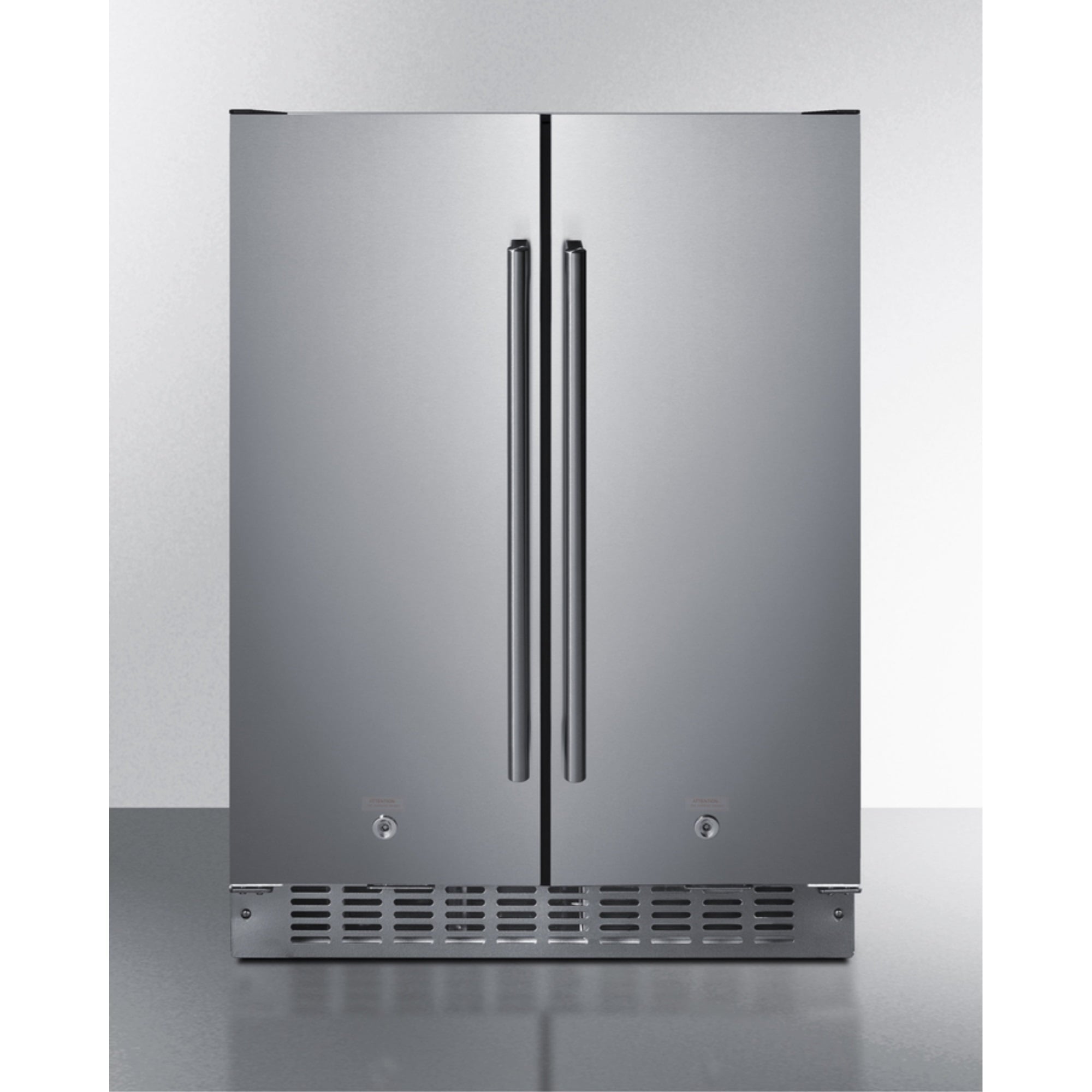 24" Wide Undercounter Frost-free Side-by-side Refrigerator-freezer in Stainless Steel with Locks, Stainless Steel Handle Main image