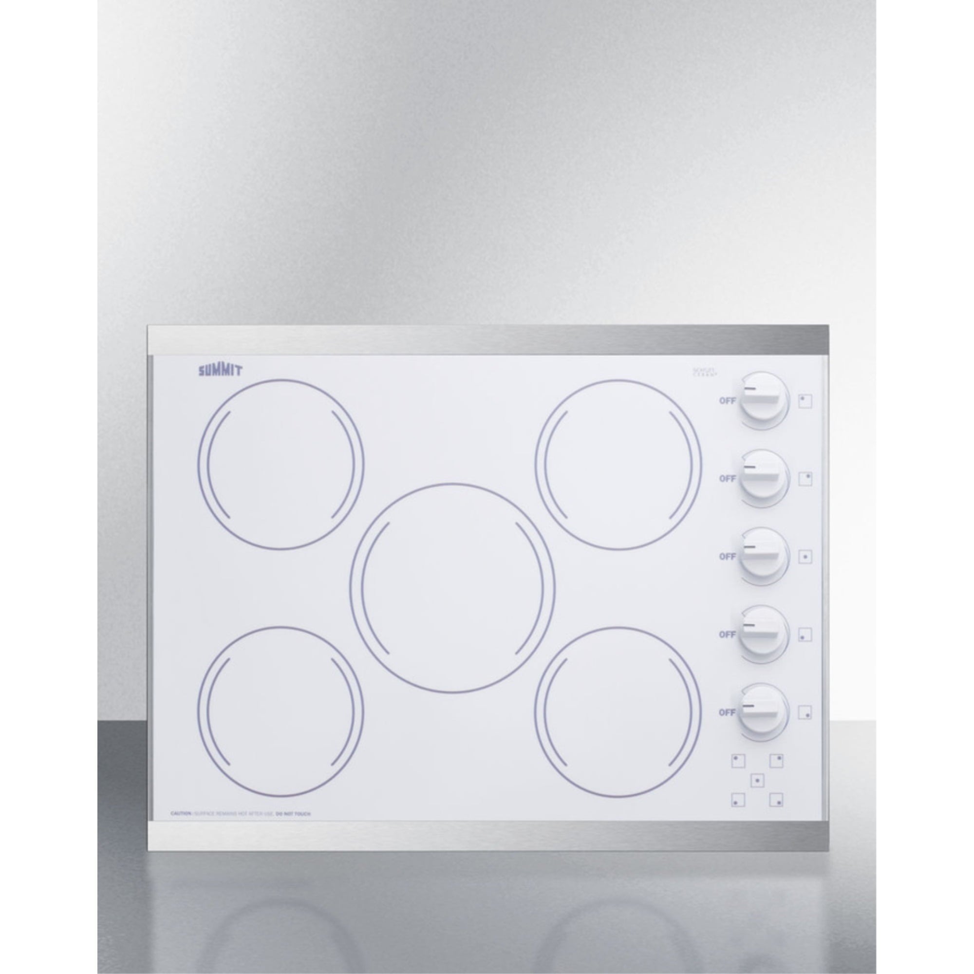 27" wide 5-burner radiant cooktop made in the USA in smooth white ceramic glass finish