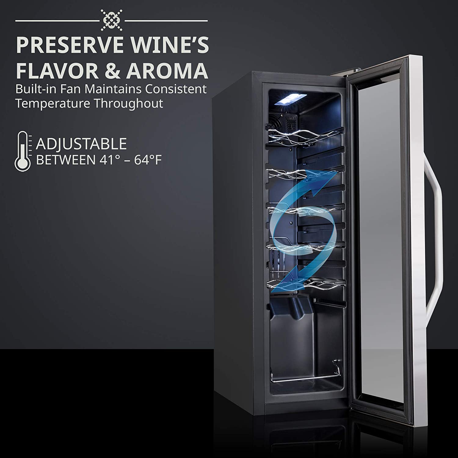 12-bottle countertop commercial wine cooler in stainless steel with compressor