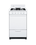 Accucold 20" wide LP gas range in white with battery-start ignition