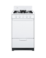 Accucold 20" wide LP gas range in white with battery-start ignition