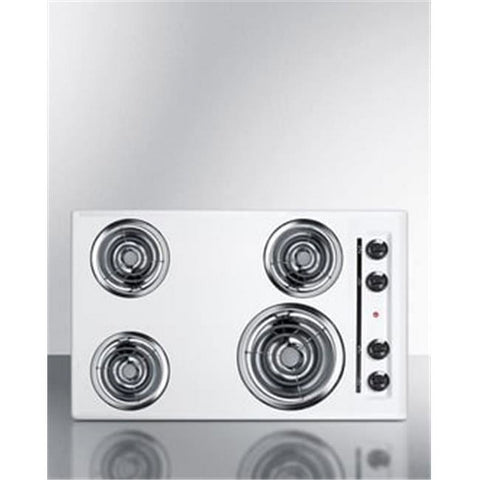 Accucold 30" wide 220V electric coil top cooktop in white porcelain finish