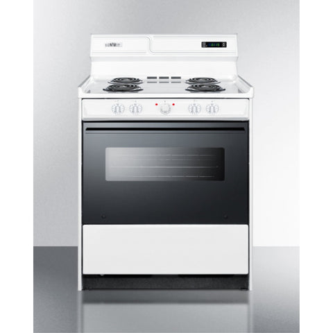 Accucold 30" Wide Electric Coil Top Range in White with Oven Window, and High Backguard