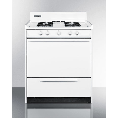 Accucold 30" Wide Gas Range in White with Open Burners and Battery-start Ignition