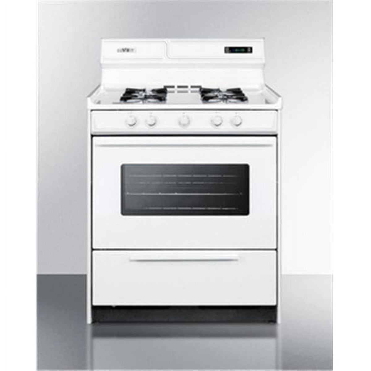 Accucold 24" Wide Gas Range in White with Open Burners, Oven Window, High Backguard, and Spark Ignition