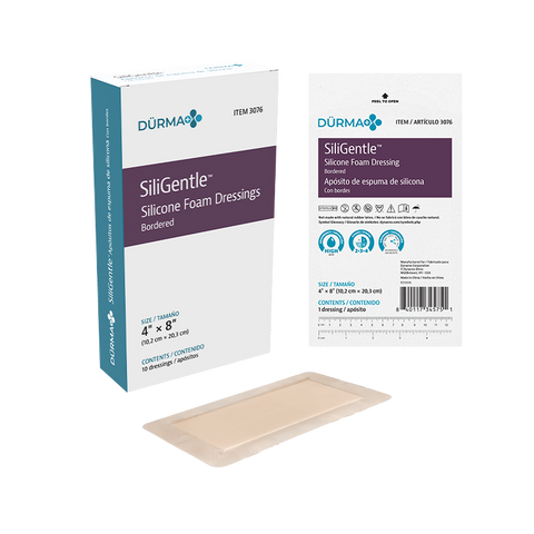 SiliGentle - Silicone Bordered Foam Dressing, 4" x 8"