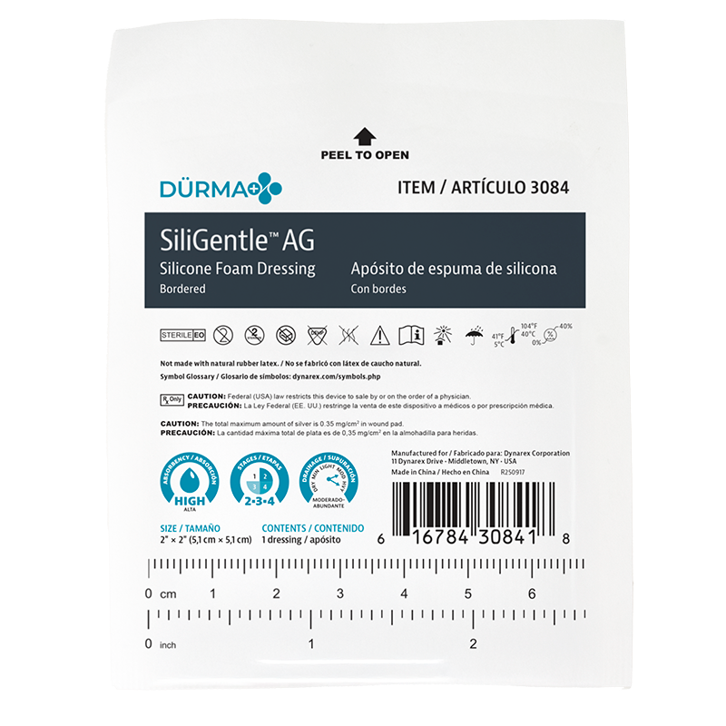 SiliGentleAG - Silver Silicone Bordered Foam Dressing 2" x 2"