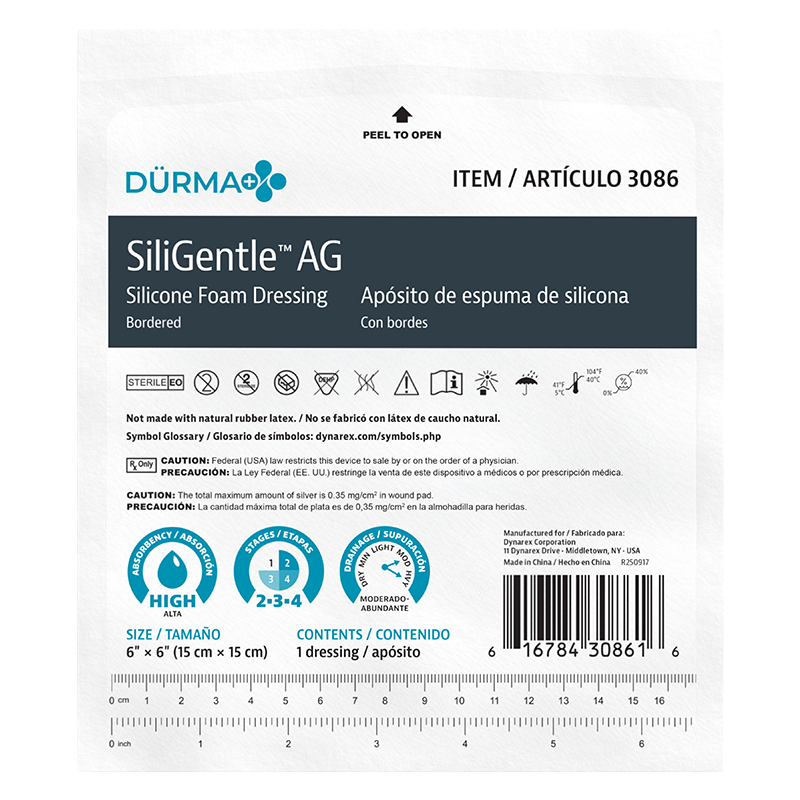 SiliGentleAG - Silver Silicone Bordered Foam Dressing 6" x 6"