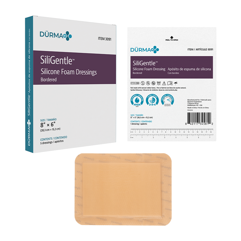 SiliGentle - Silicone Bordered Foam Dressing, 8" x 6"