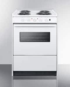 24" wide smooth top electric range in slide-in style and white finish, with storage drawer and large oven window in blac