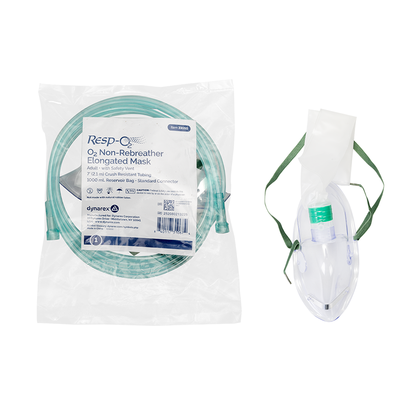Dynarex Non-Rebreather Elongated Mask w/ 7' (2.1 m) tubing, 1000 ml