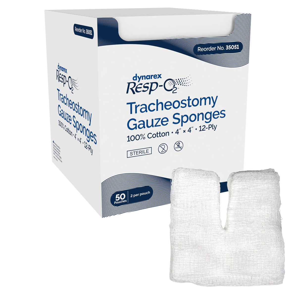 Dynarex Tracheostomy Gauze Sponges, 100% Cotton