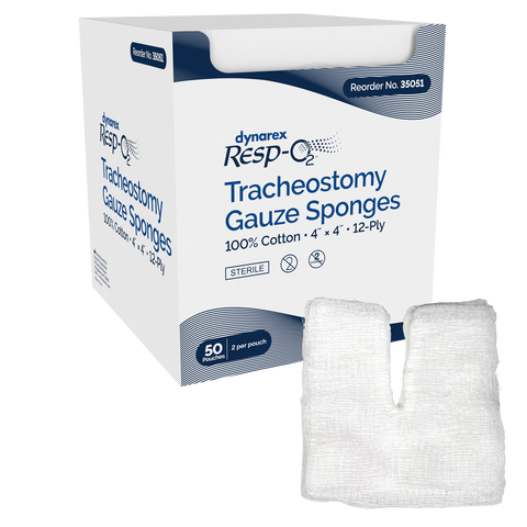 Dynarex Tracheostomy Gauze Sponges, 100% Cotton