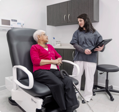 4040 Power Back Exam Chairs - patient seated, in use
