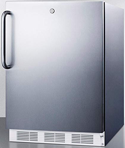 Accucold ADA compliant commercial outdoor refrigerator in complete stainless steel, designed for built-in or