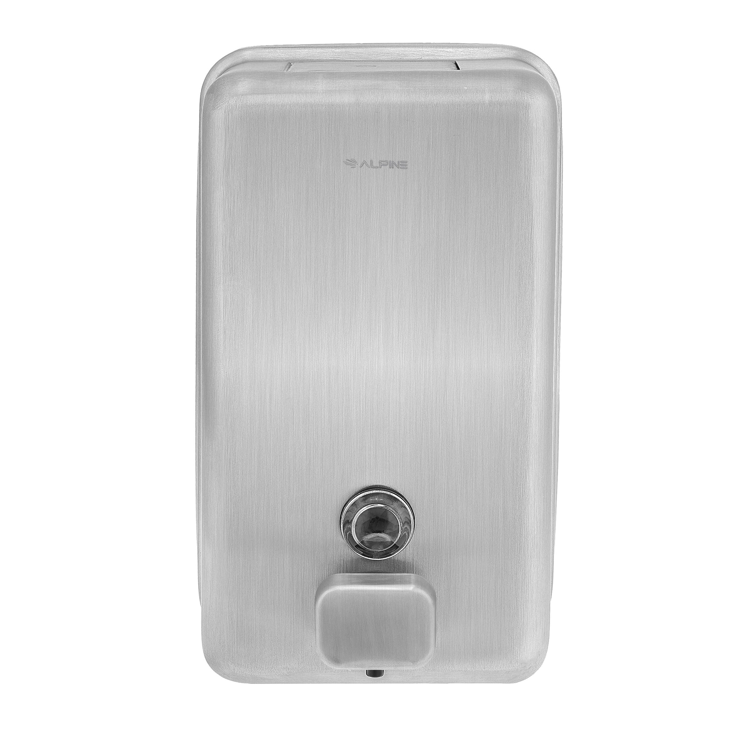 ALPINE INDUSTRIES MANUAL SURFACE-MOUNTED STAINLESS STEEL LIQUID SOAP DISPENSER WITH STAINLESS STEEL PUSH BUTTON, 40 OZ CAPACITY Main image