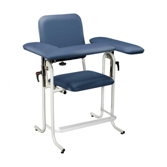 Blood Draw Chair, Tall, Upholstered, with Flip Arm, Blue