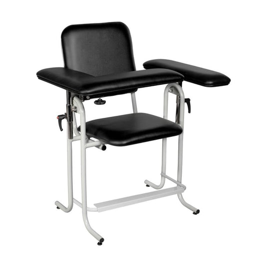 Blood Draw Chair, Tall, Upholstered, with Flip Arm, Black