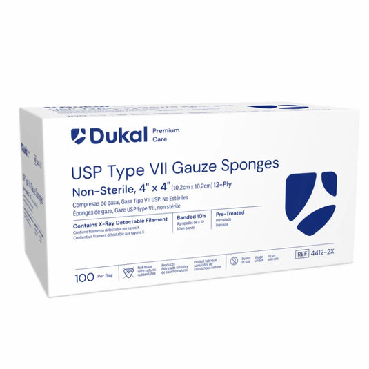 Premium Care Non-Sterile Type VII Gauze Sponges with X-Ray Detectable Filament, 12-Ply, 4" x 4"