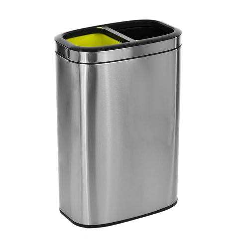Alpine 40 LITER / 10.5 GAL SLIM BRUSHED STAINLESS STEEL OPEN TRASH CAN DUAL COMPARTMENT