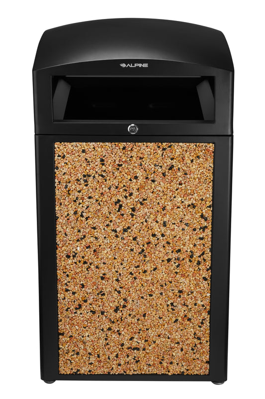 Rugged 40-Gallon All-Weather Trash Container with Stone Panels