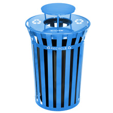 Blue, 38 Gallon Outdoor Metal Recycling Receptacle and Rain Bonnet Lid