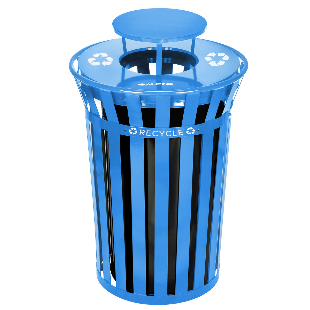 Outdoor Metal Slatted Receptacle with Rain Bonnet, 38 Gallon