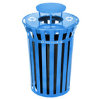 Outdoor Metal Slatted Receptacle with Rain Bonnet, 38 Gallon