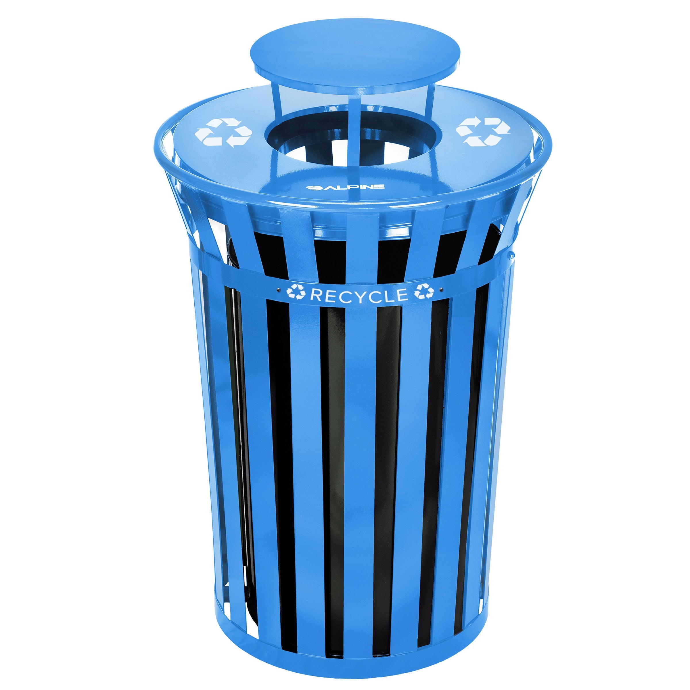 Outdoor Metal Slatted Receptacle with Rain Bonnet, 38 Gallon