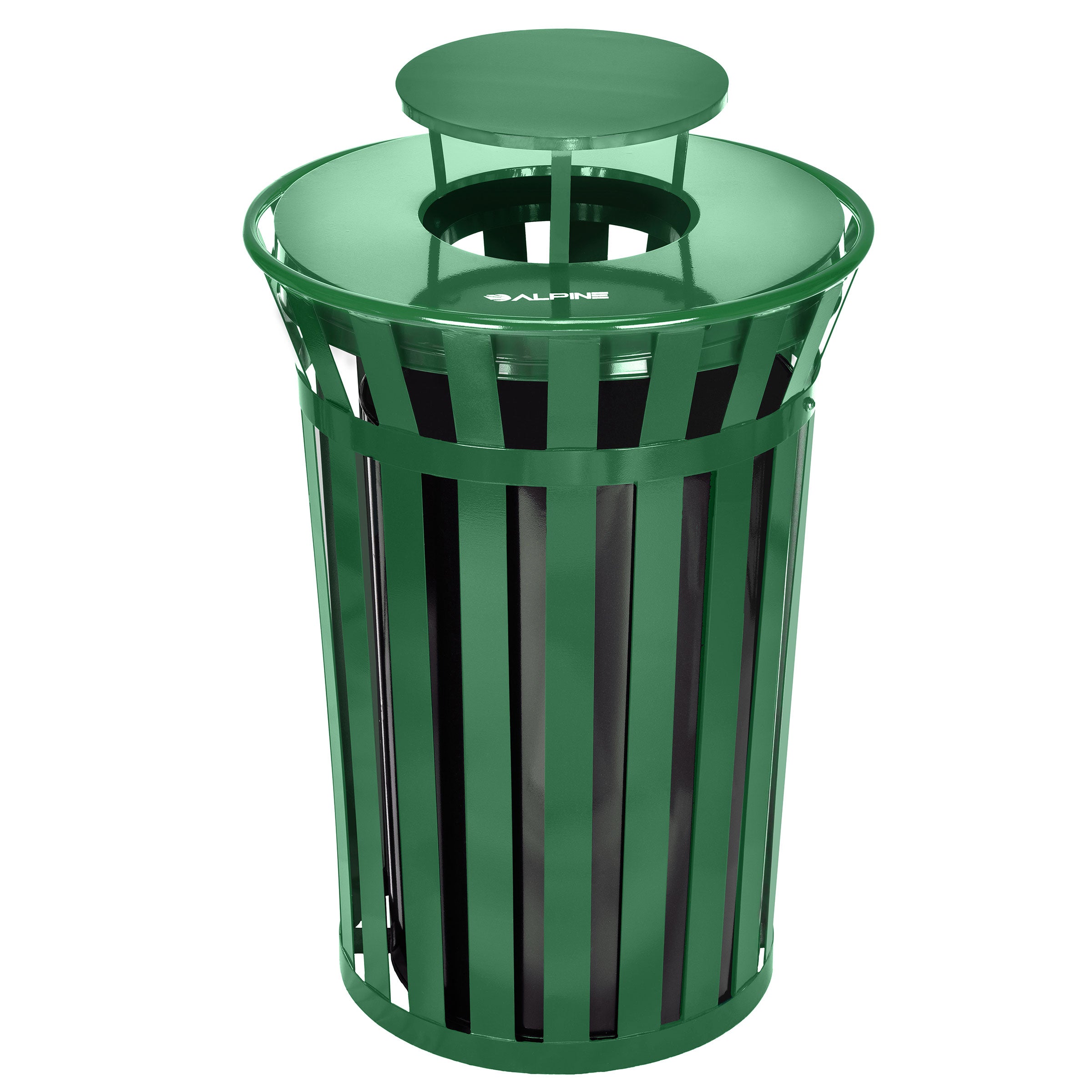 Outdoor Metal Slatted Receptacle with Rain Bonnet, 38 Gallon Main image
